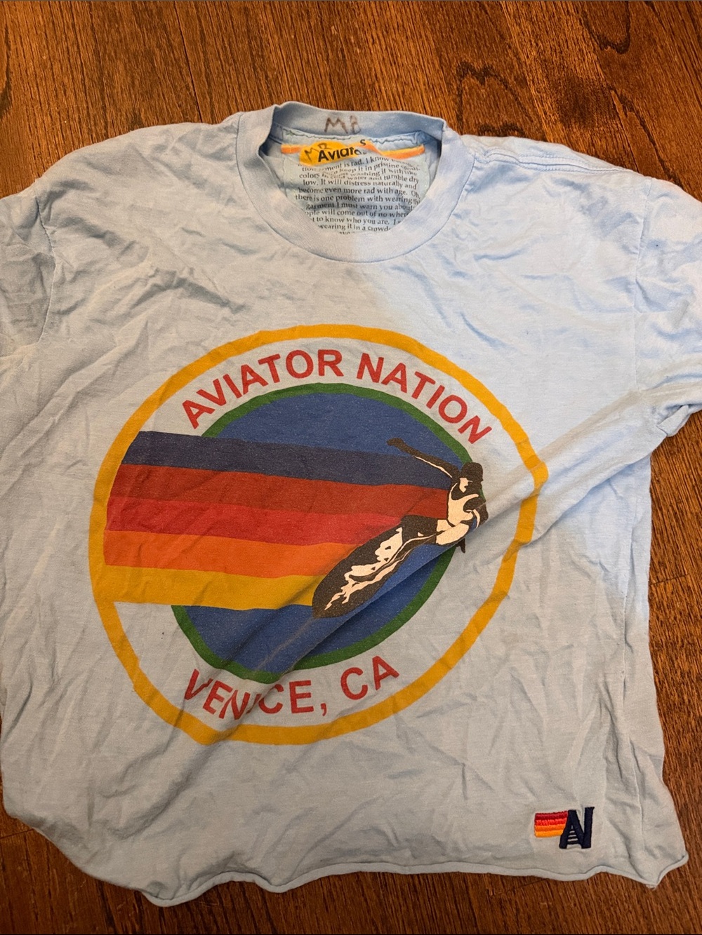 Aviator Nation Light Blue Venice CA Retro Surf Graphic Tee